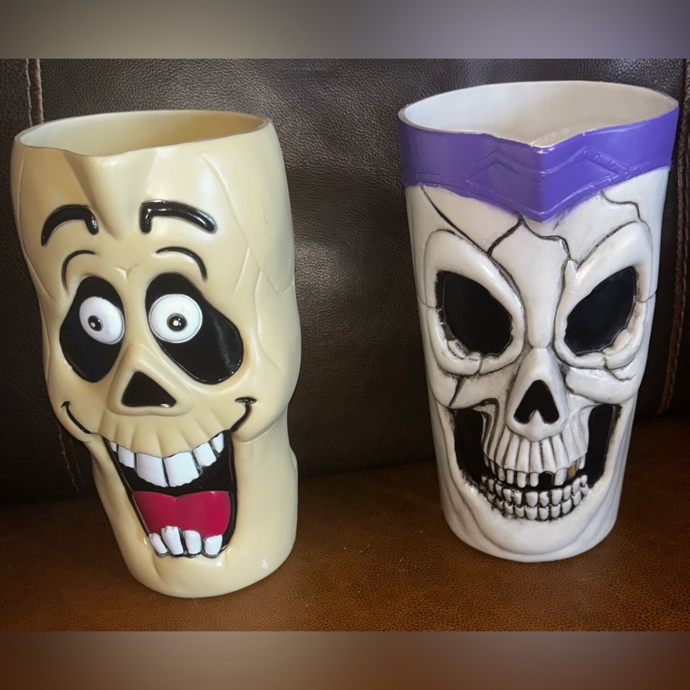 Vintage Plastic Blow Mold Halloween Pitchers with four matching glasses